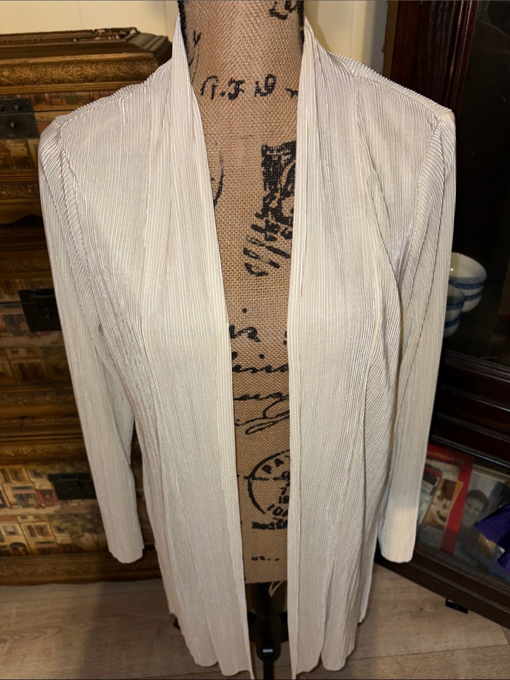Cyrus Light Cream Open-Front Ribbed Cardigan